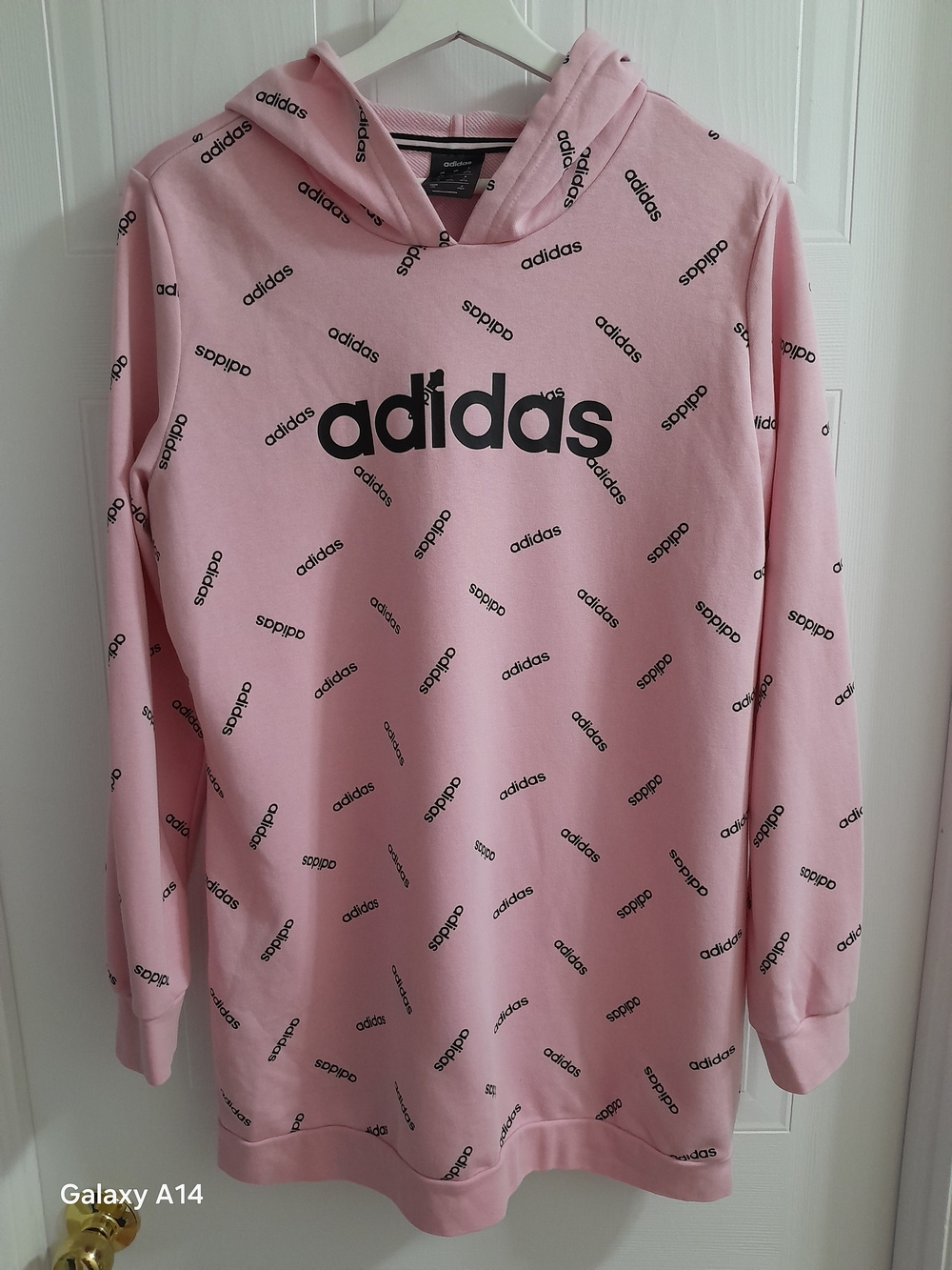 adidas Pink Logo Pullover Long Hoodie Sweater